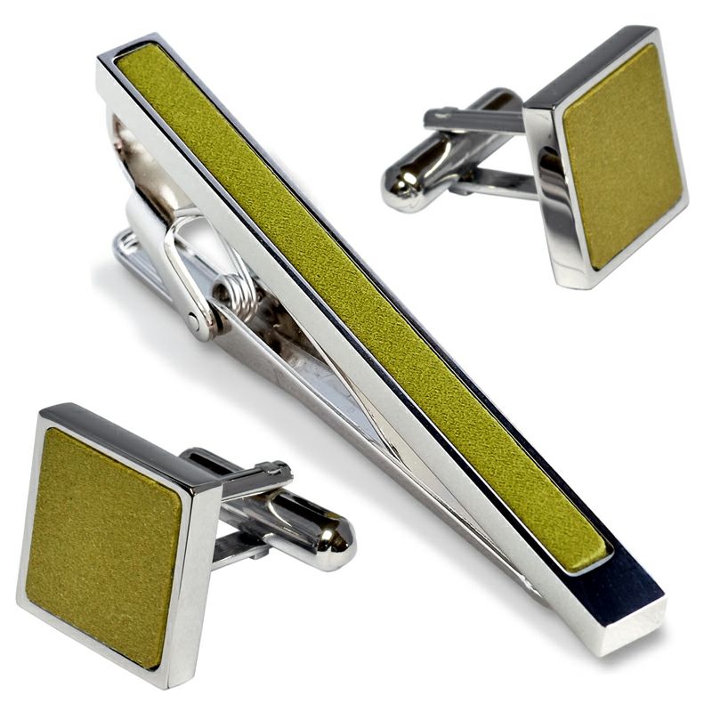 ネクタイピン・カフスセット 本革はめ込み 真鍮製 Kts-005 | TAVARAT