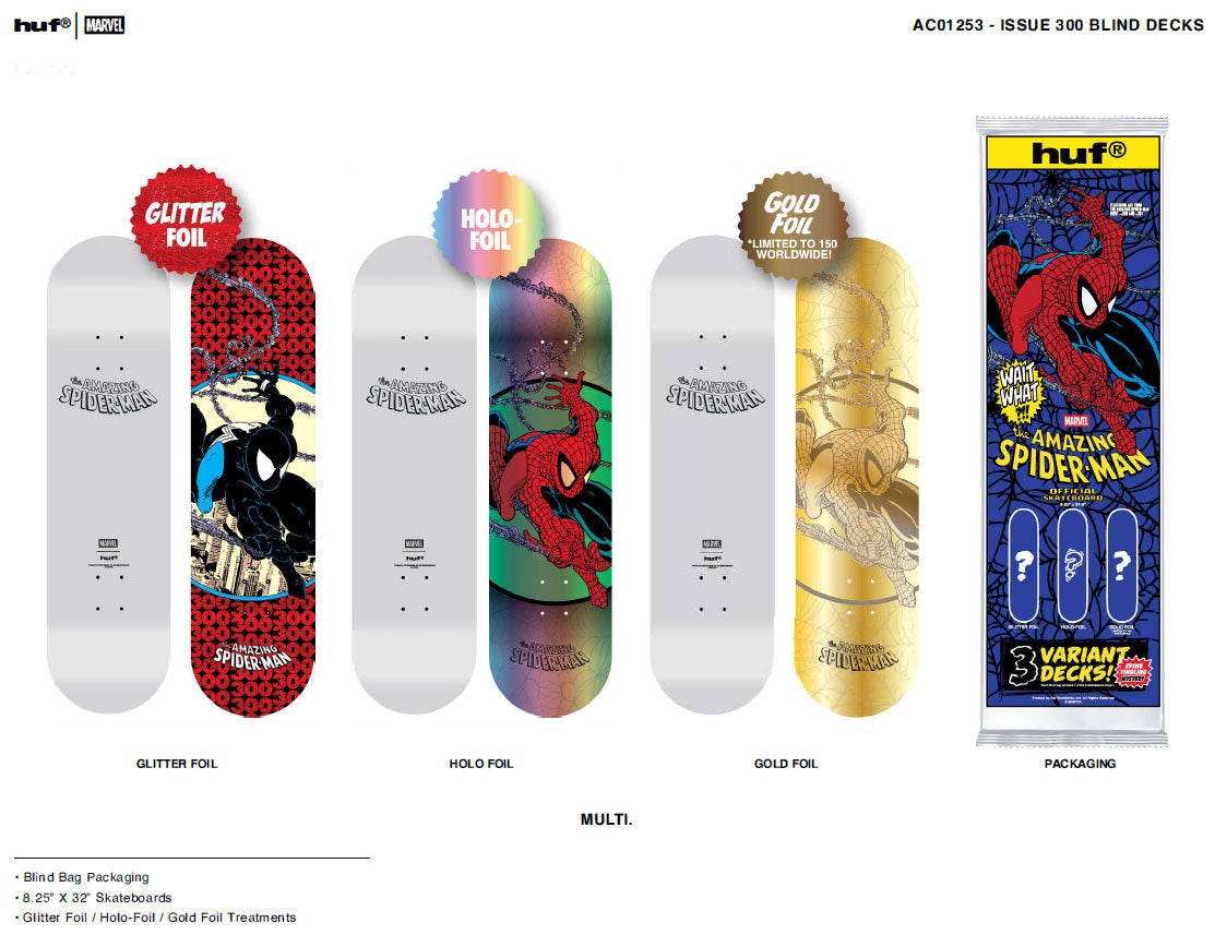 Huf Skateboard Deck Marvel Spider-Man Issue 300 Blind Bag 8.25