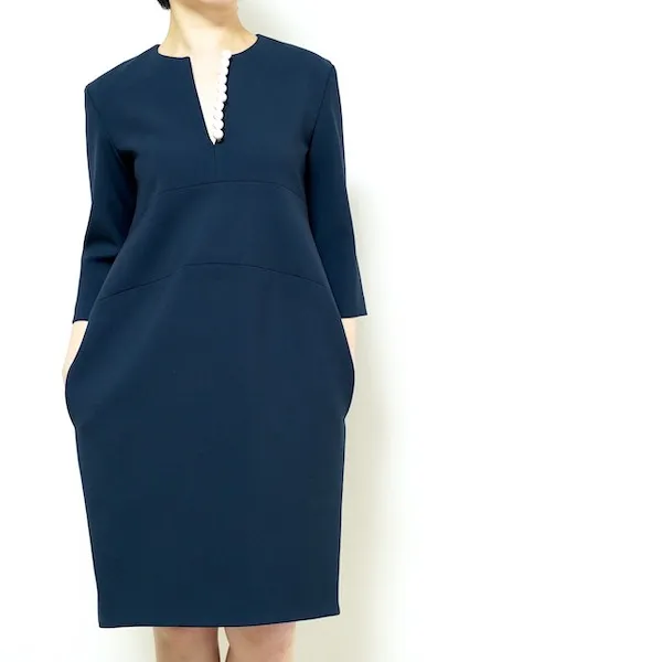 t*1様 ヨーコチャン ネイビー 膝丈 裾フリル ワンピース40サイズ YOKO