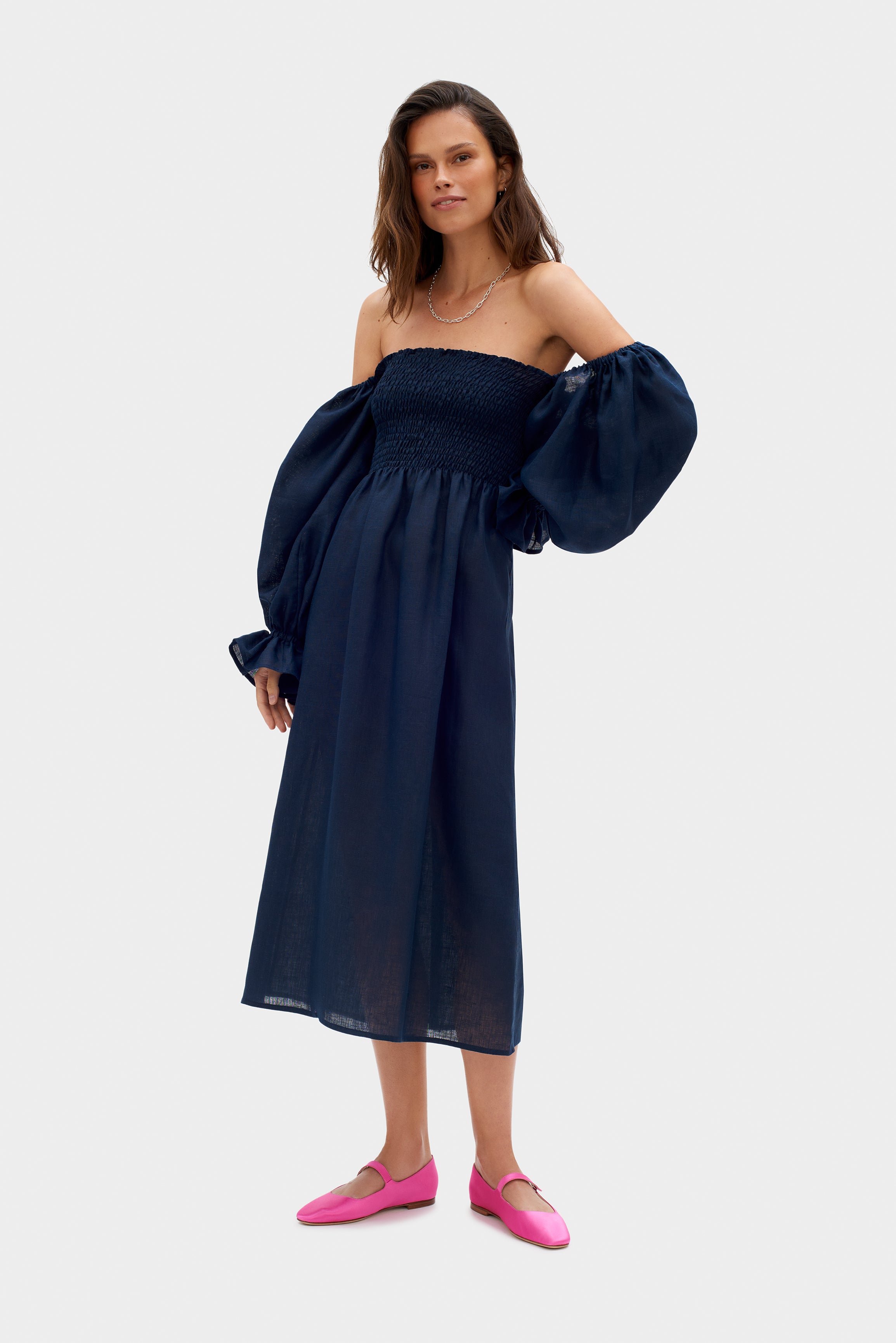 SLEEPER Atlanta dress | Navy linen dress for women – Sleeper