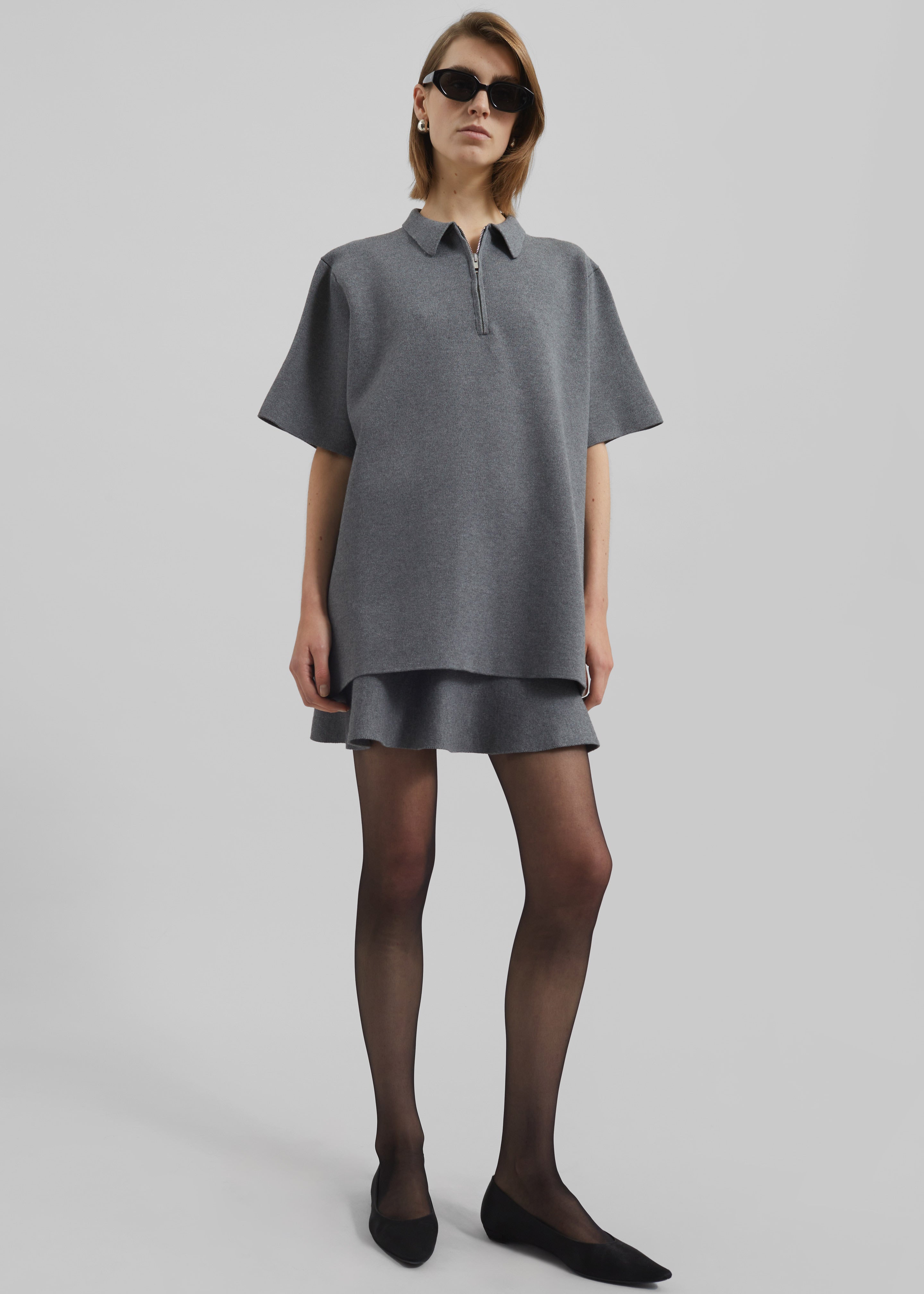 Riya Zip-Up Polo - Grey – The Frankie Shop