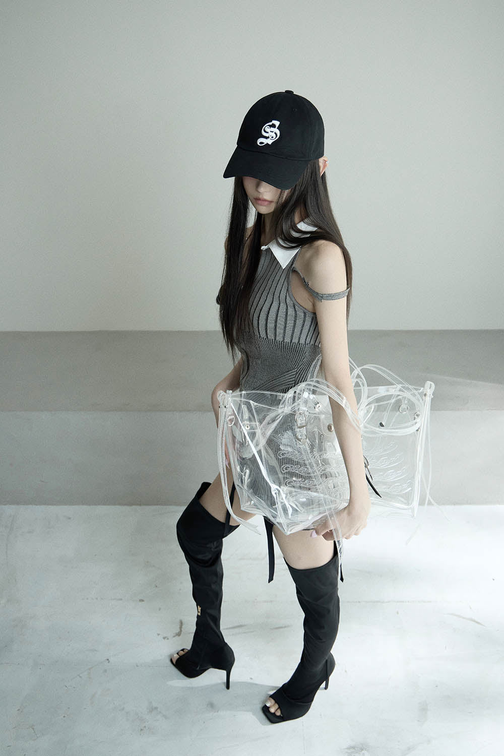 THEREDTHREAD / ザレッドスレッド】S oneshoulder shirt knit dress