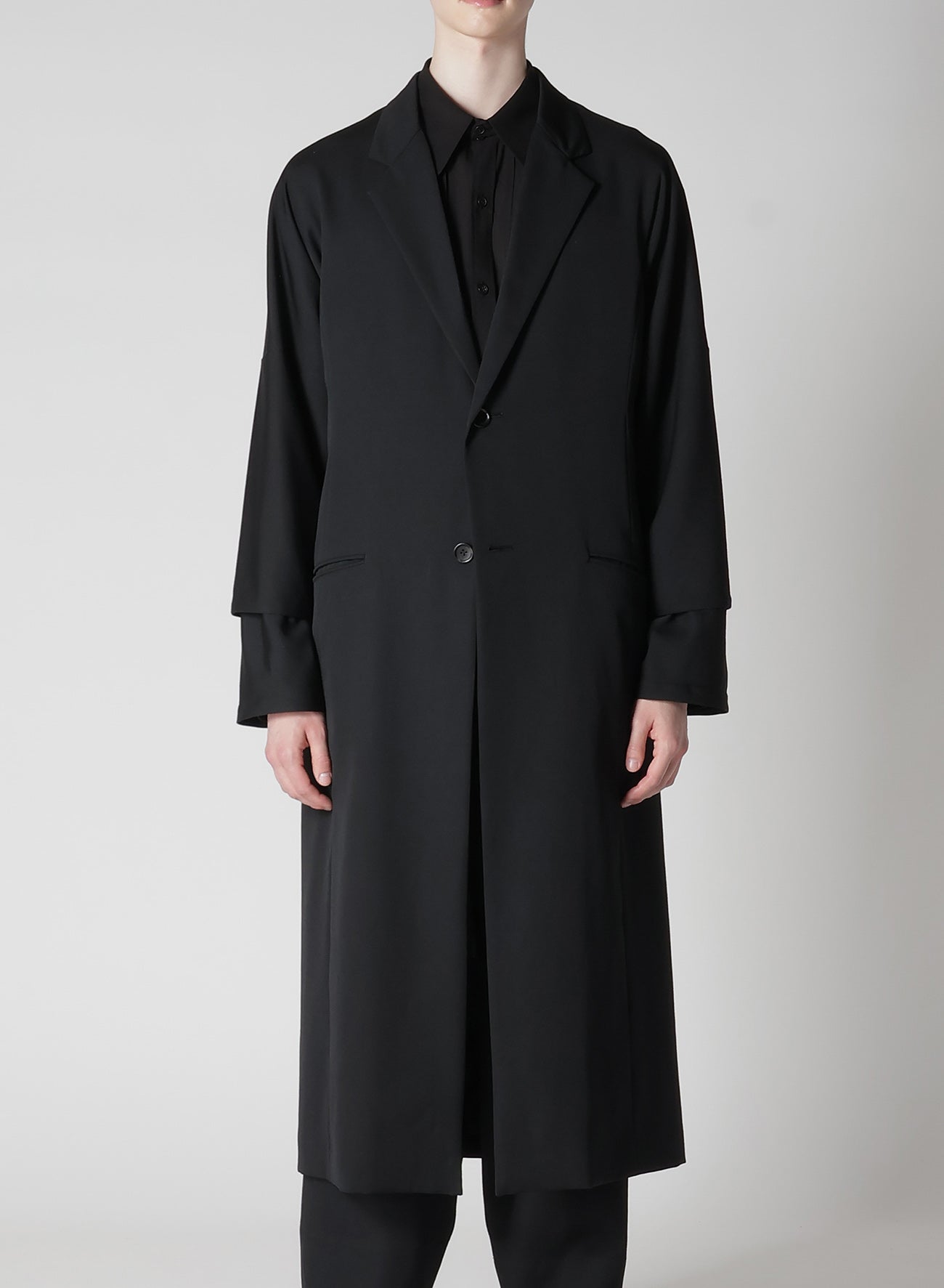 WOOL GABARDINE ROLLED UP HEM LONG JACKET – THE SHOP YOHJI YAMAMOTO
