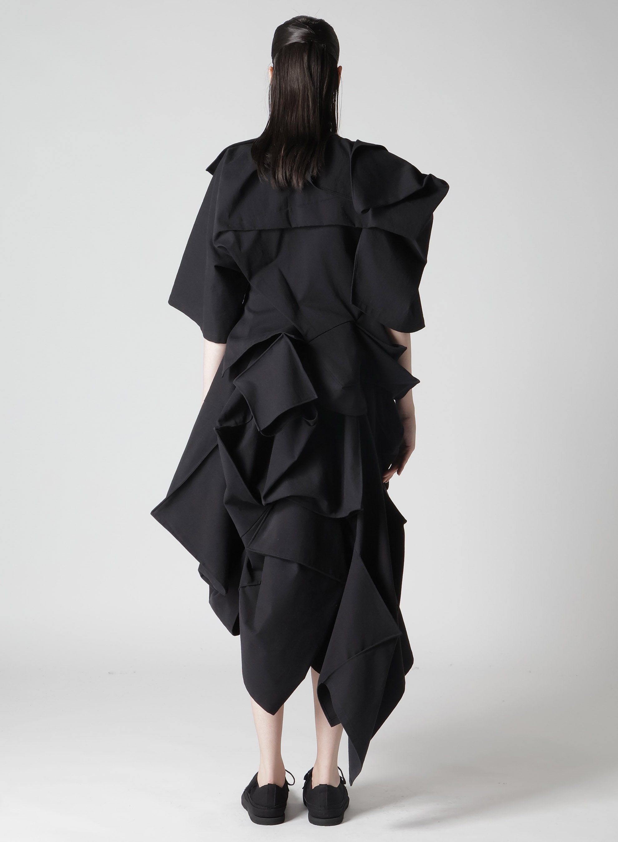 C/HEMP BACKSIDE UNIFORM TWILL DRAPED SLEEVES JACKET(XS Black