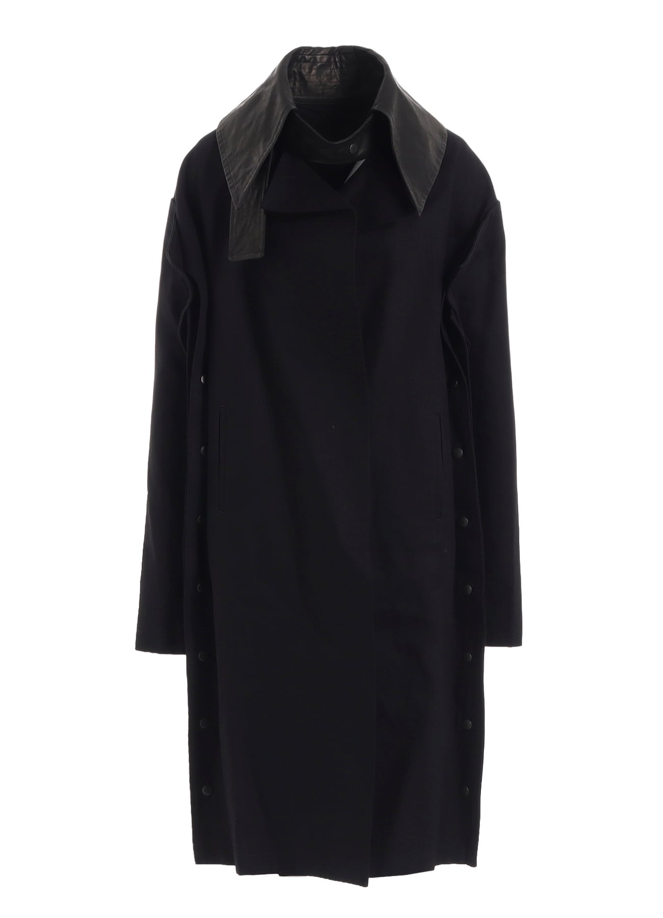 10OZ UNEVEN YARN DENIM A SNAP BUTTON BIG COAT(XS Black): Yohji