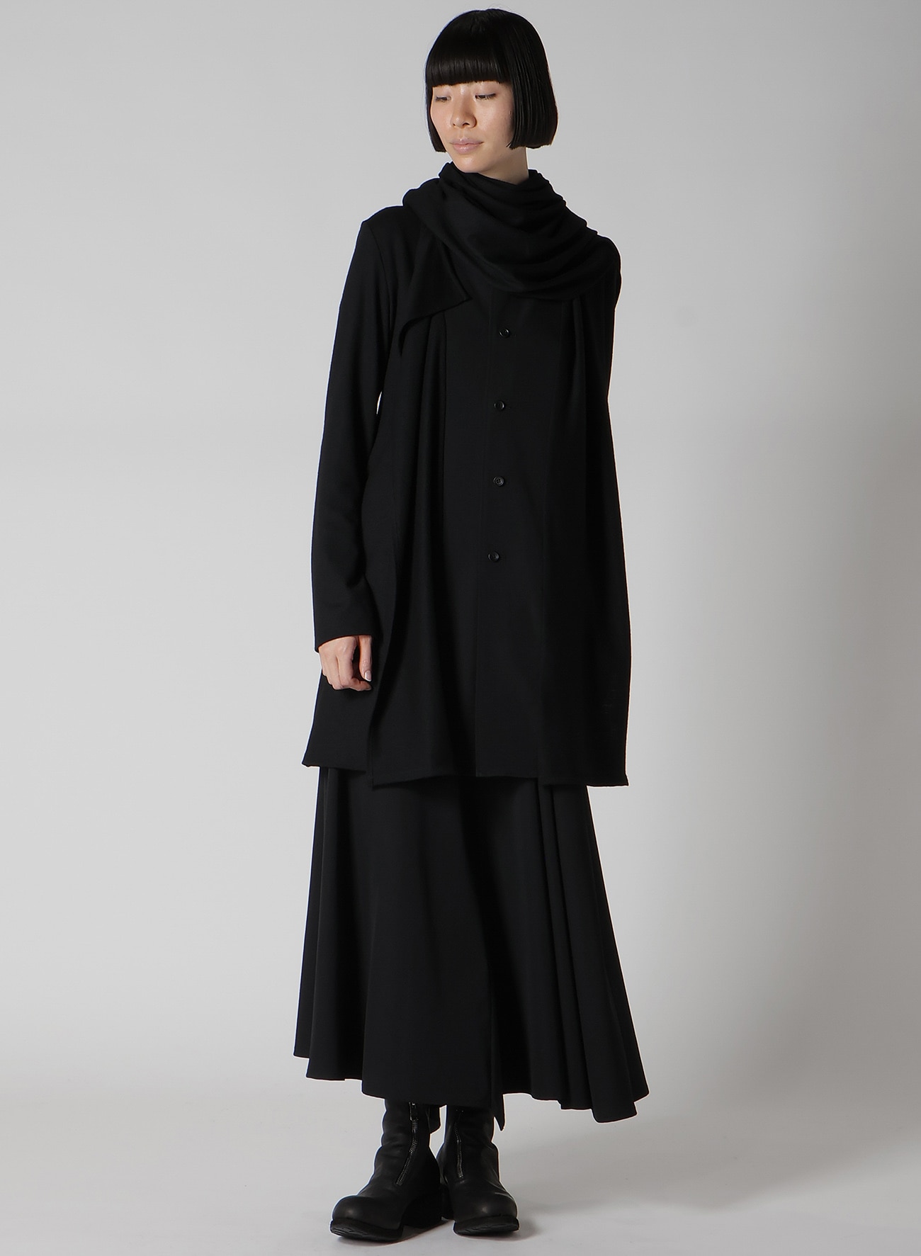 GABARDINE L GATHERED FLARE SKIRT(XS Black): Yohji Yamamoto｜THE