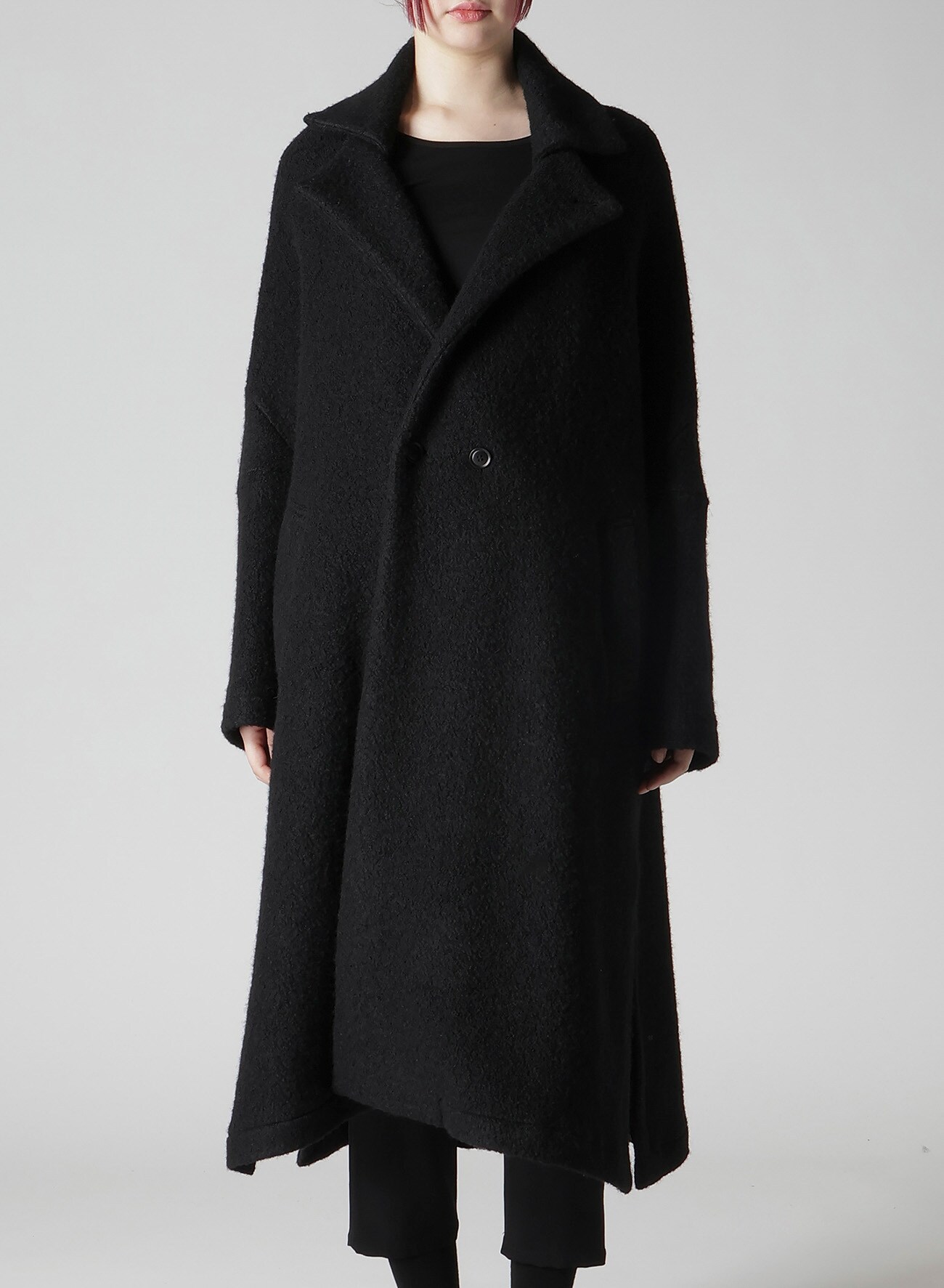 SHEEP PILE LONG JACKET WITH DOUBLE FRONT BOTTUN(S Black): LIMI feu
