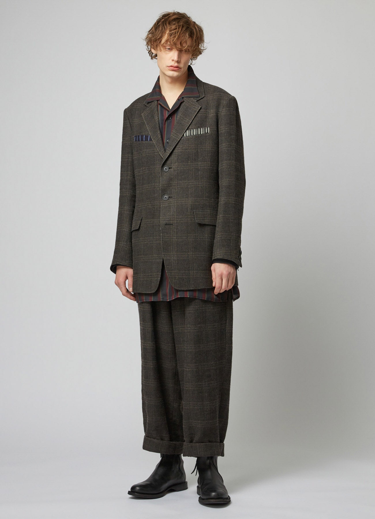 LINEN / WOOL 3-BUTTONS JACKET WITH BOX POCKET(S BROWN): Soldes