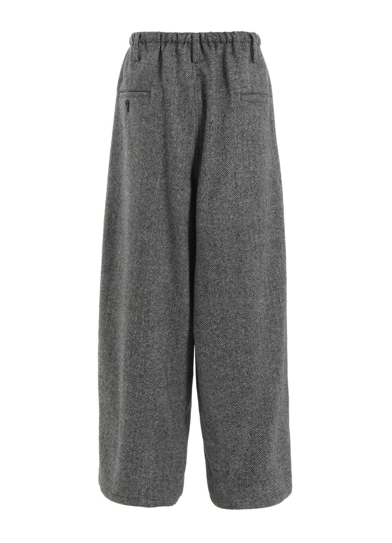 HERRINGBONE TWEED WAIST-STRING WIDE PANTS(S Black x White): S'YTE