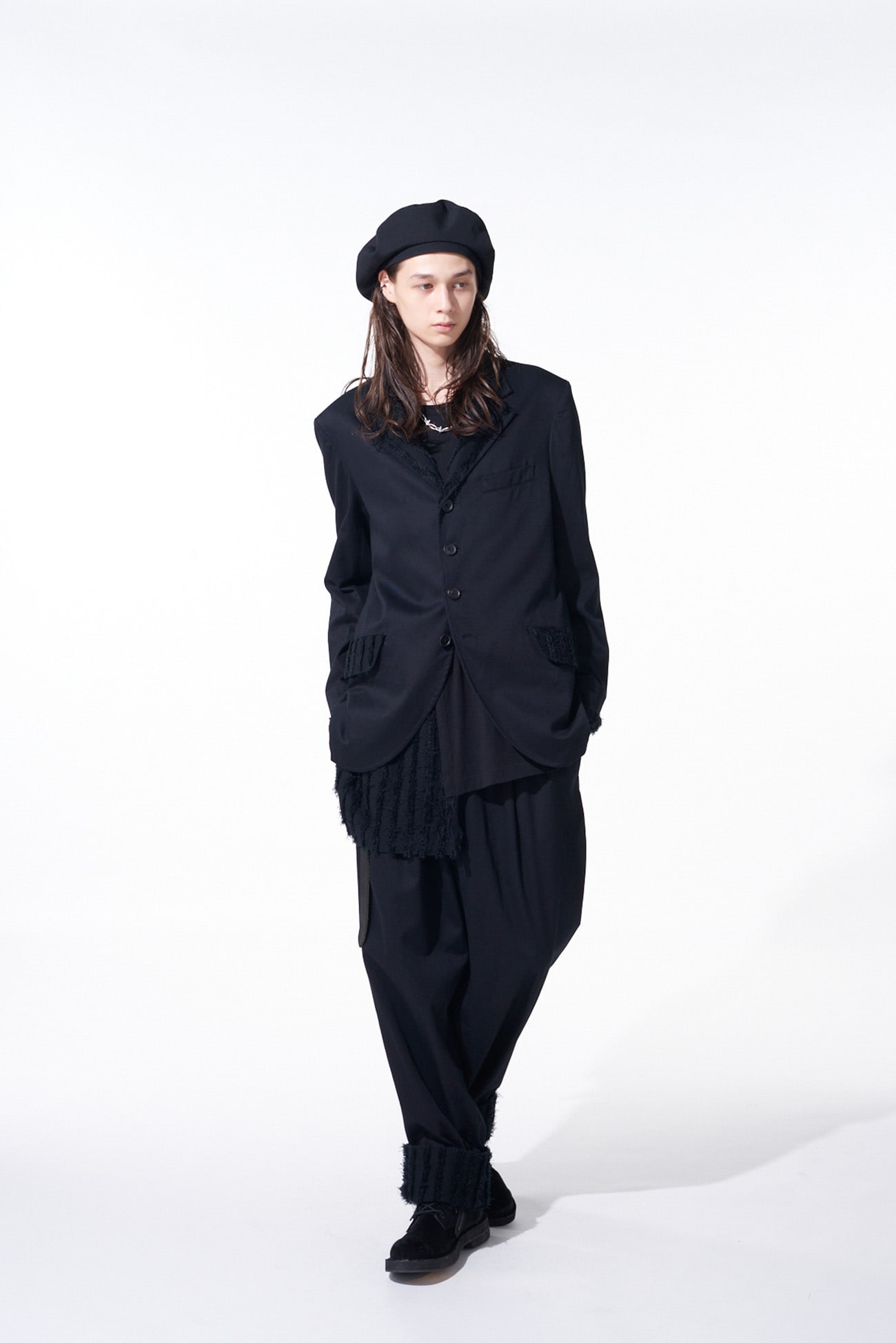 JACQUARD FRINGE STRIPE WIDE PANTS(M Black): S'YTE｜THE SHOP YOHJI