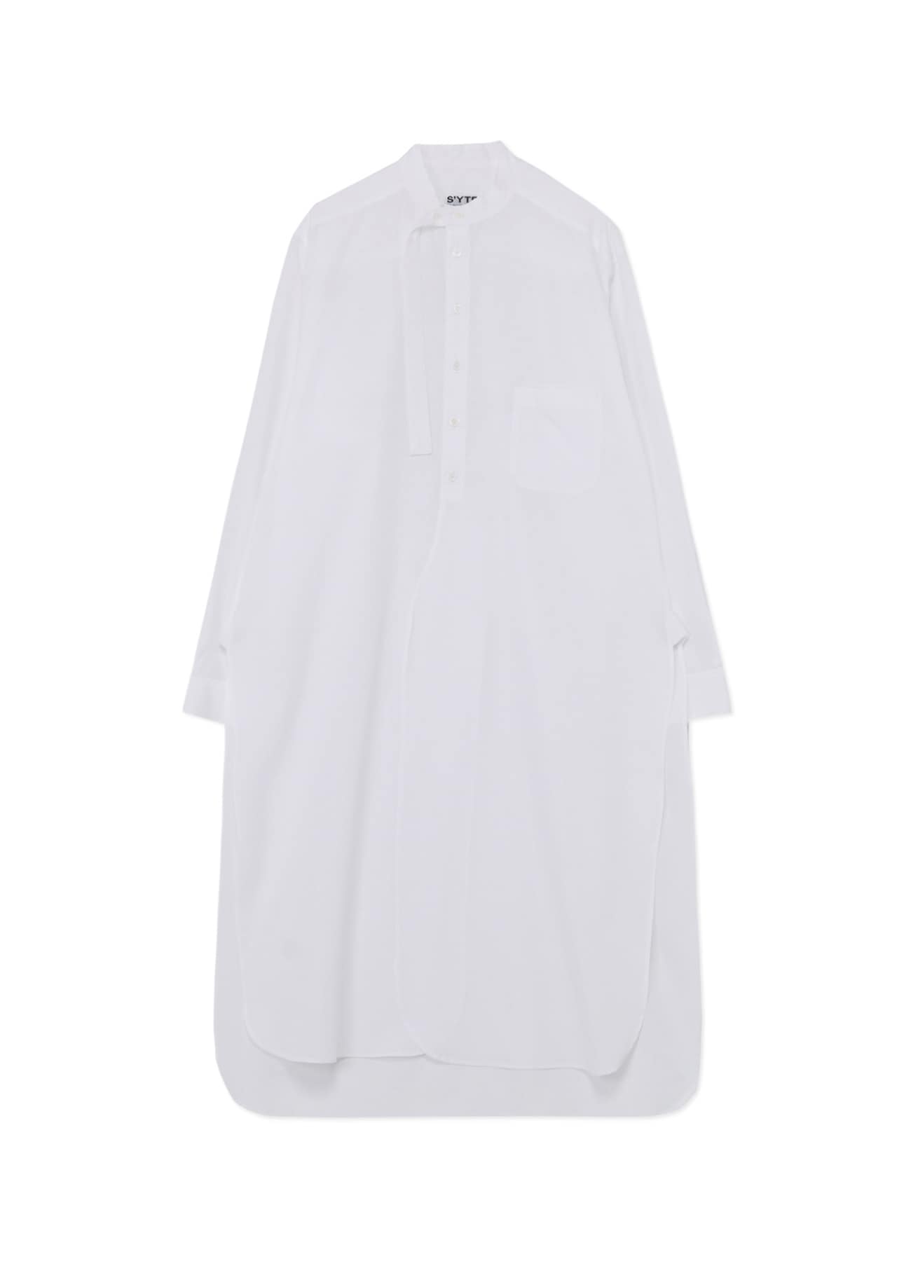 COTTON BROAD CLOTH STAND COLLAR LONG SHIRT WITH ROUNDED HEM(M