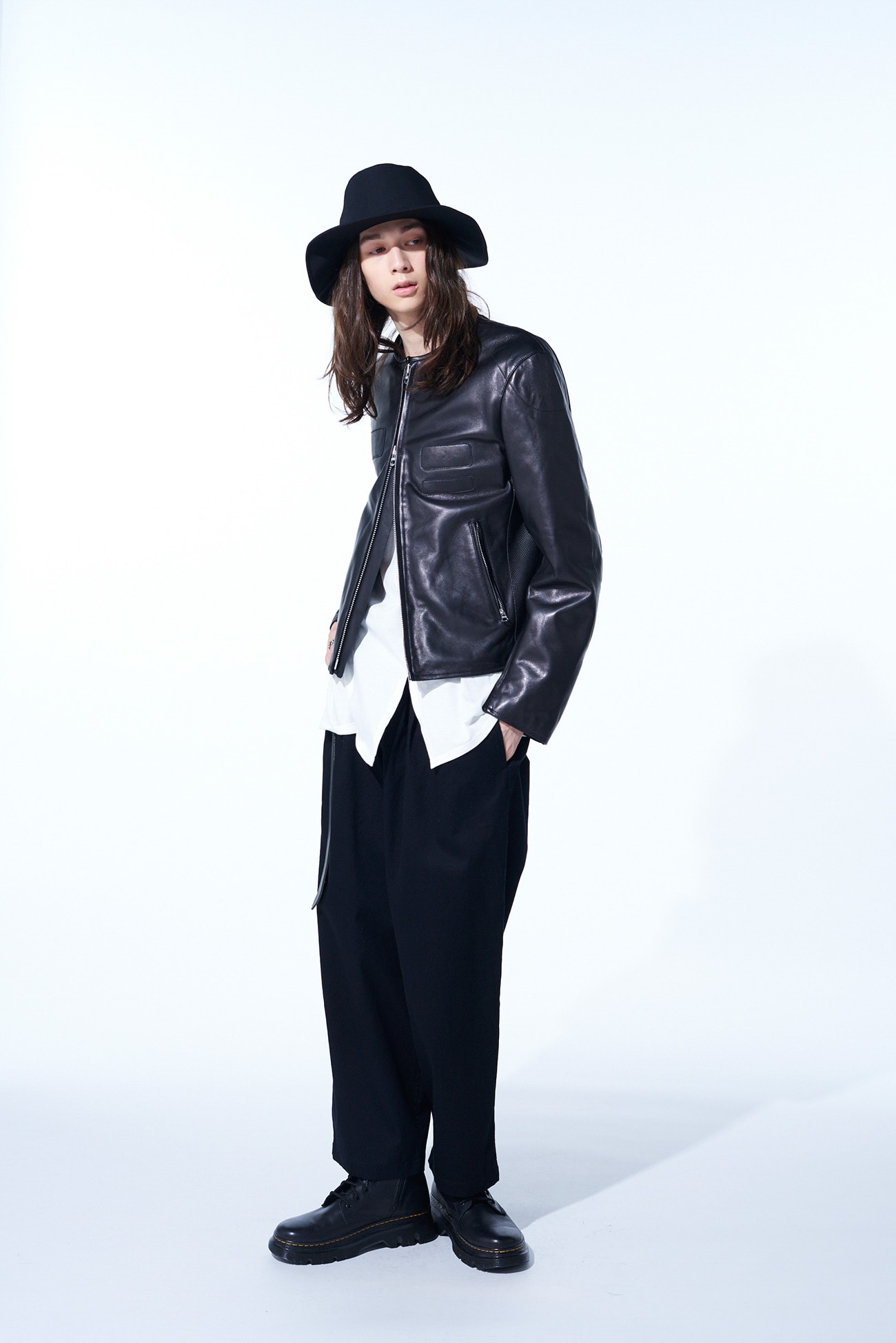 SEMI-VEGETABLE TANNED SHEEP LEATHER COLLARLESS MOTORCYCLE JACKET(M