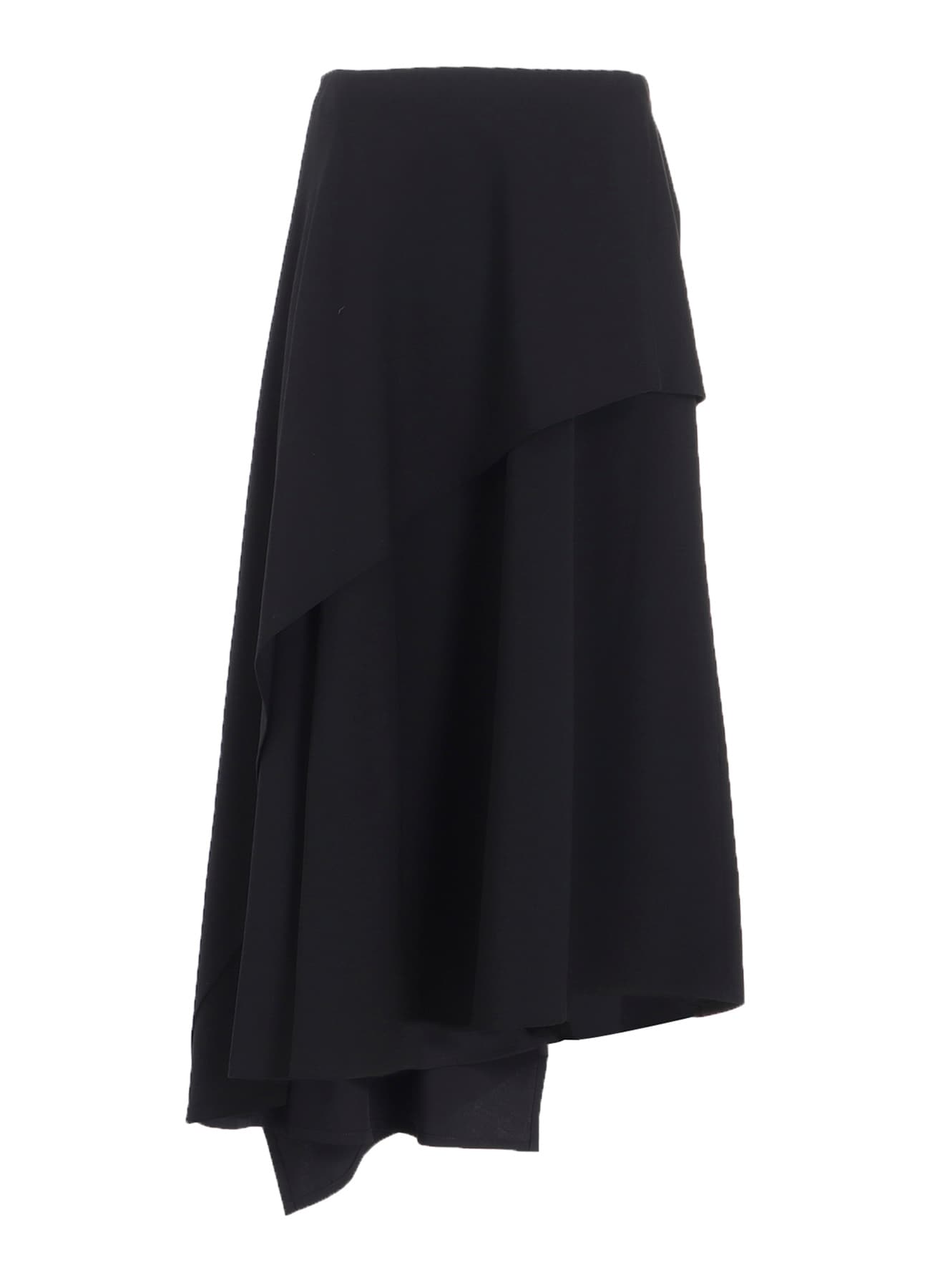 WOOL GABARDINE MIDDLE LENGTH ASYMMETRIC SKIRT(XS Black): Y's｜THE