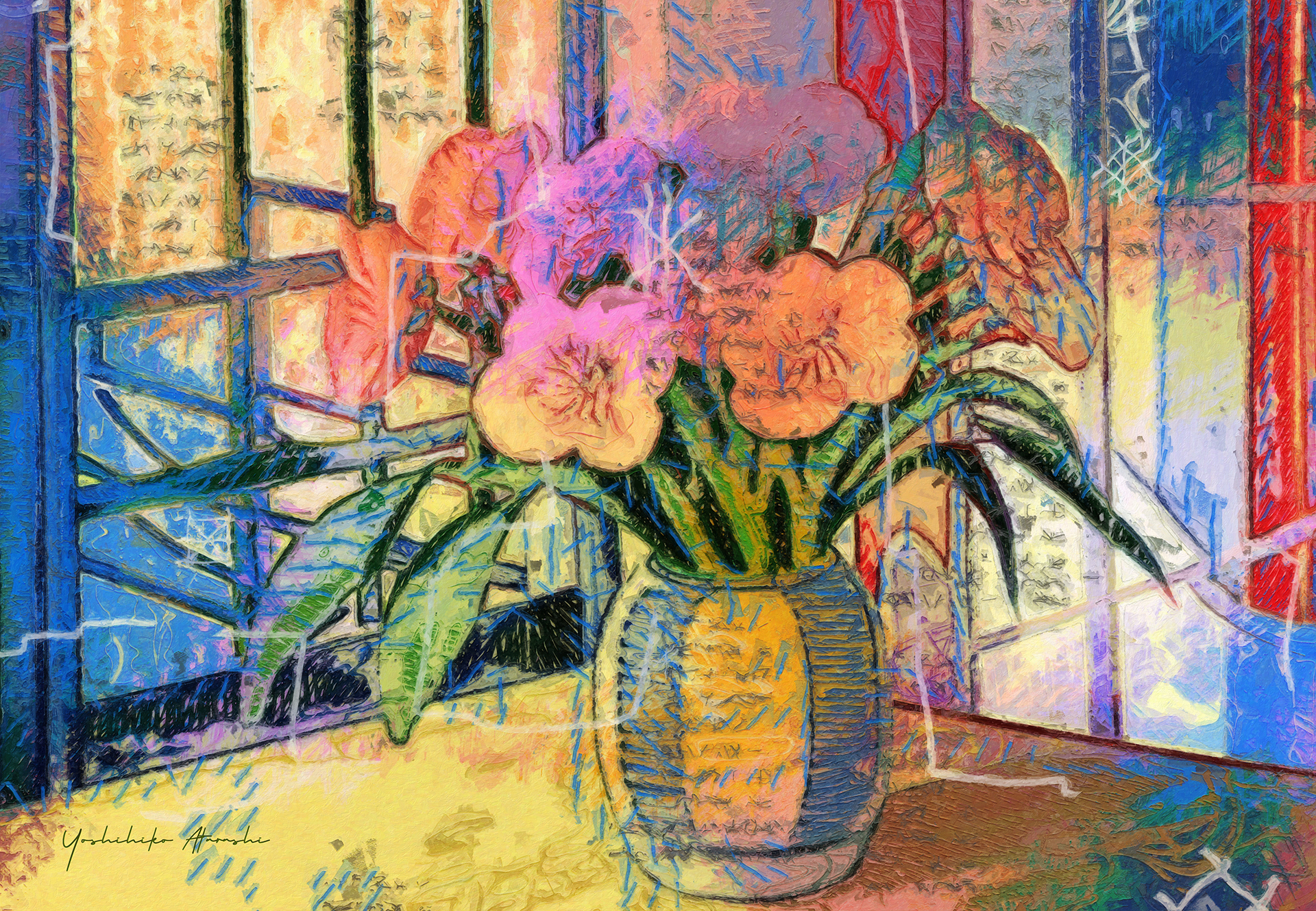 花瓶に入った花の静物画-001-c | 新 嘉彦 ｜インテリア絵画 アートの