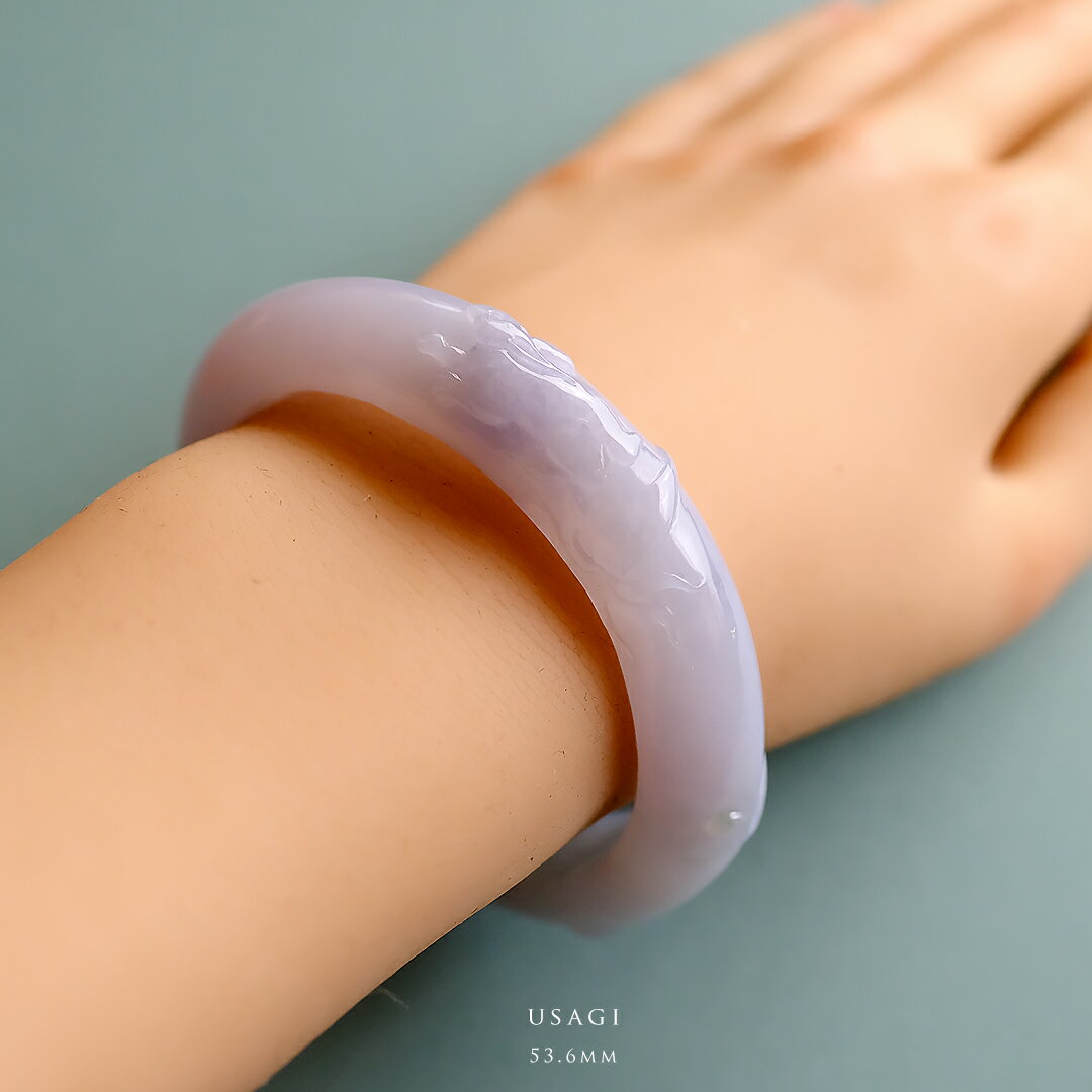 天然翡翠バングル（淡紫灰色・内径58.0mm） 翡翠バングル紫緑