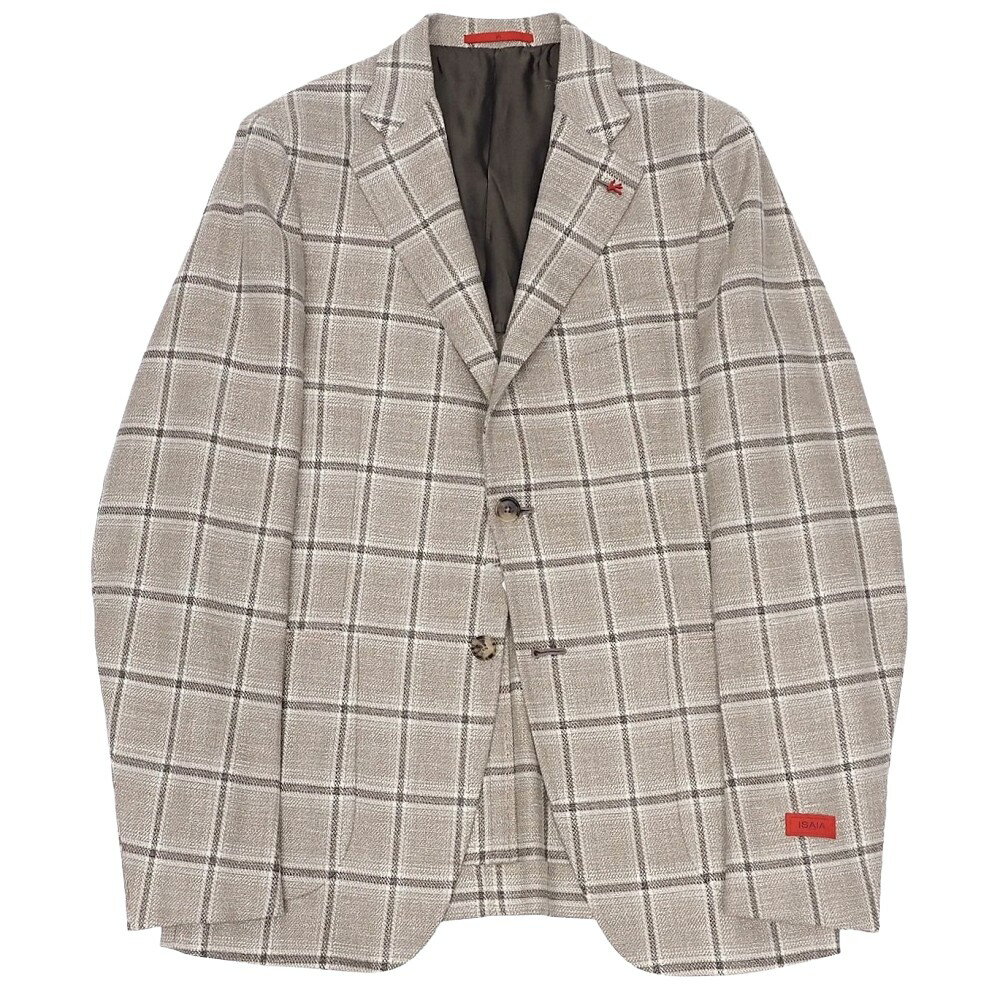 美品】ISAIA イザイア グレー チェック ビジネスジャケット 44 8C