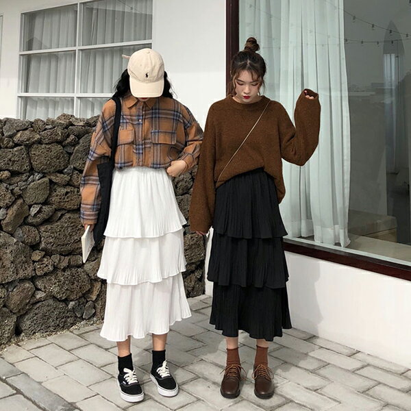 フレネ ニット&フリル付き黒ロングスカート フリルロングスカート
