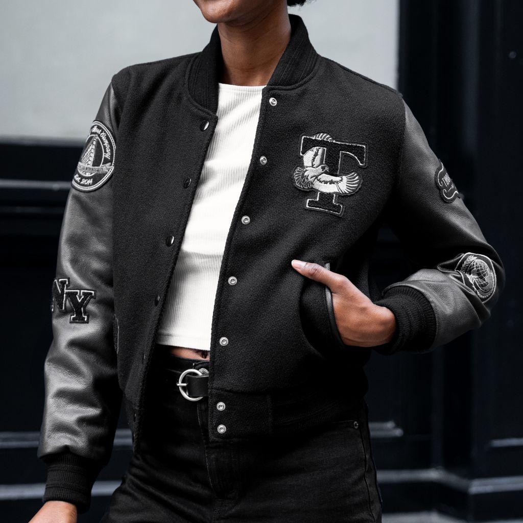 Women's Wool Varsity Jacket in Black 