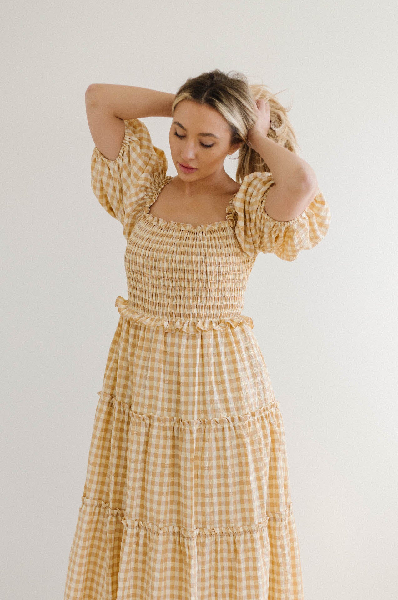 Dahlia Gingham Puff Sleeve Maxi Dress