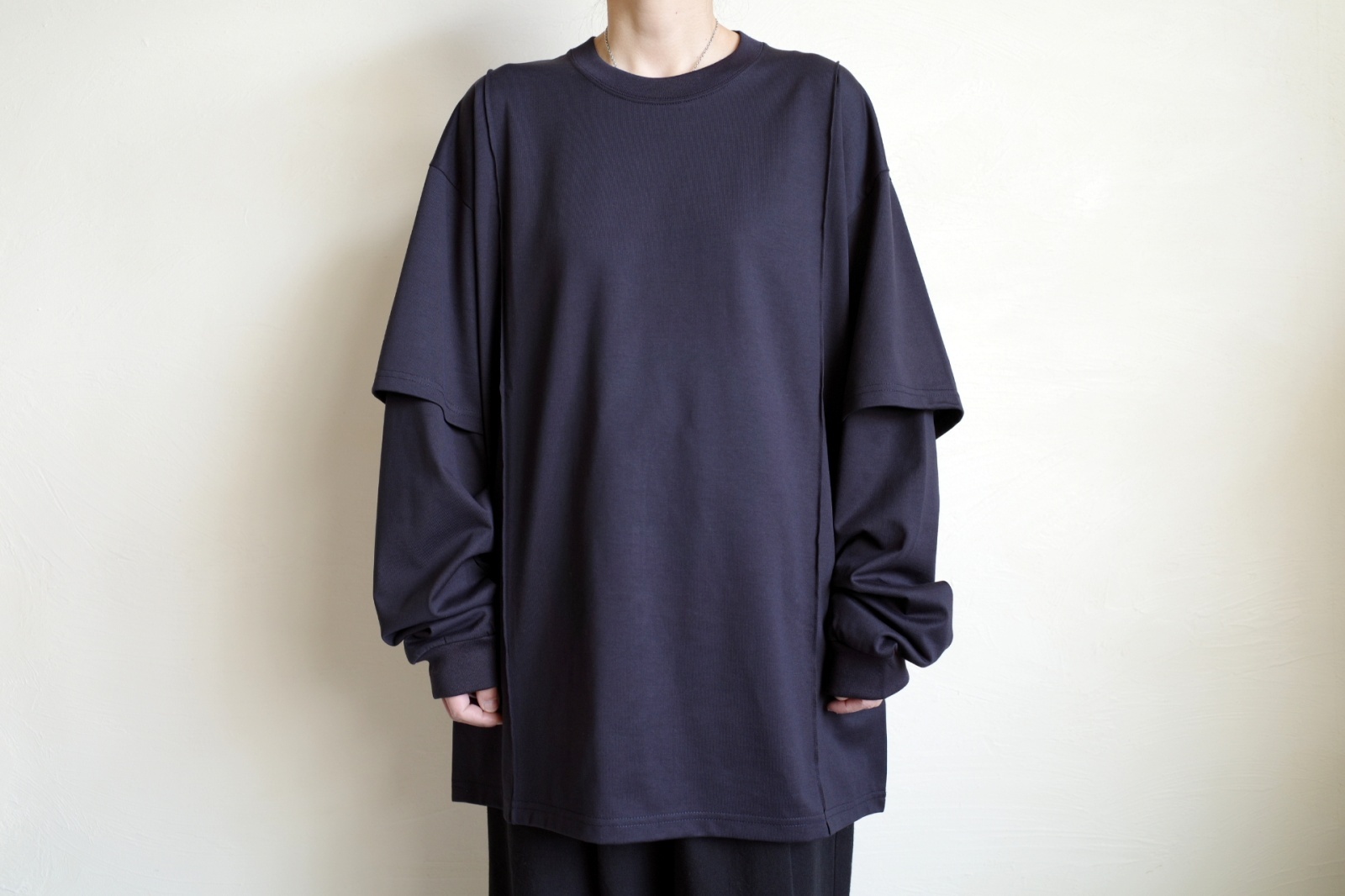 ssstein OVERSIZED LAYERED SLEEVE TEE ・DARK NAVY - tity