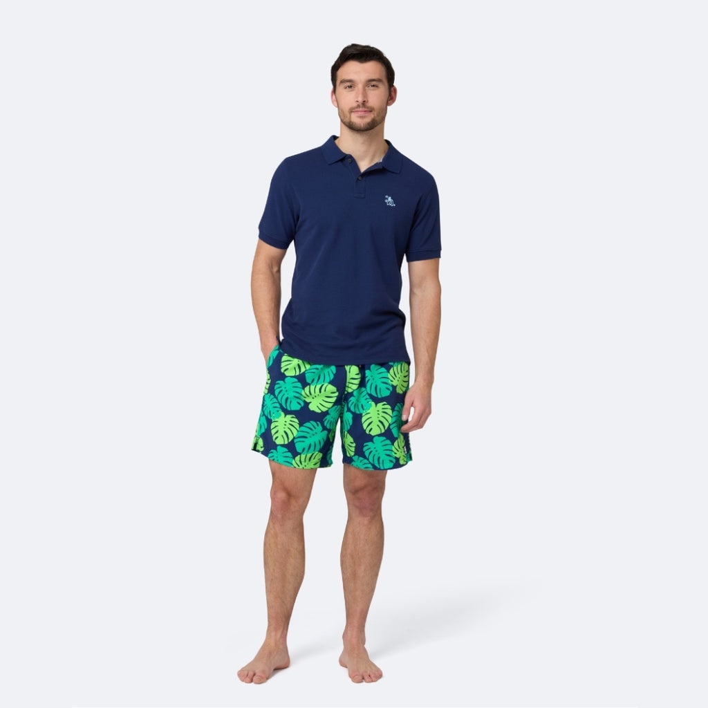 Men's Swim Shorts | Blue & Green Monstera | Tom & Teddy