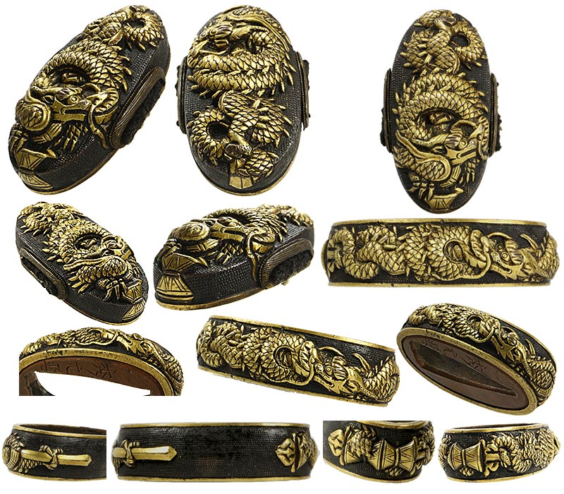 頭 縁 目貫 縁頭：無銘 魚類 | 日本刀販売の葵美術