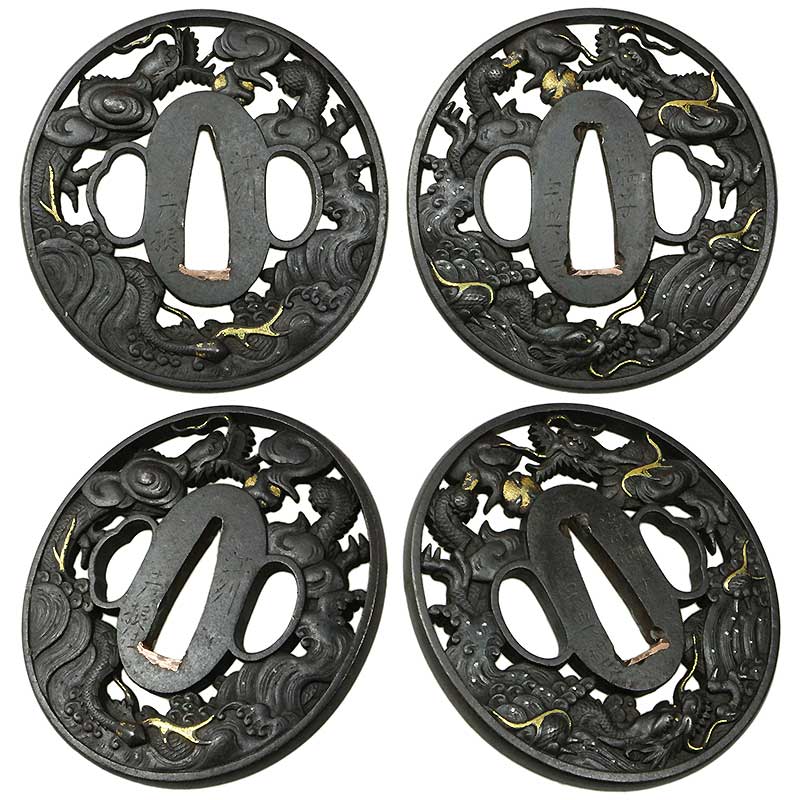 鍔 鉄地 透かし 植物象嵌 2点セット 鍔：象嵌：鉄地 鍔 鉄地