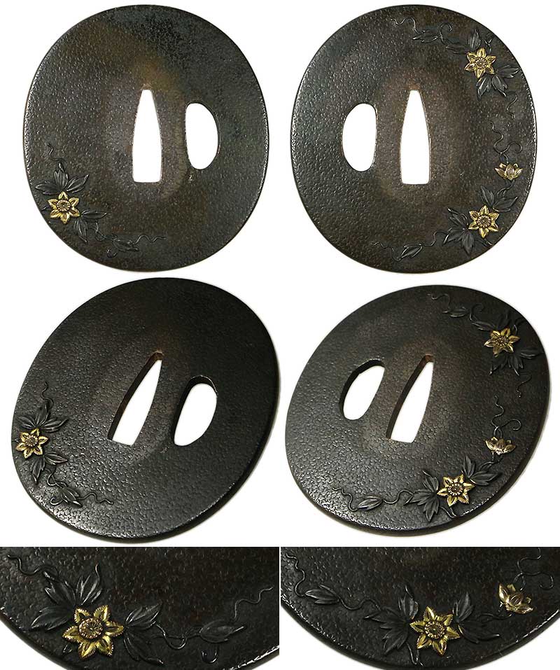 日本刀の鐔・鍔｜朧銀石目地鉄線花図｜日本刀専門店・東京【十拳】