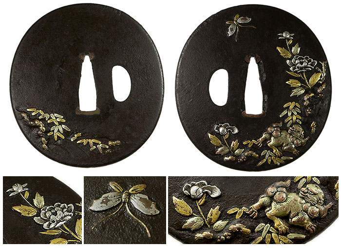 日本刀の鐔｜獅子牡丹に蝶｜日本刀・刀剣販売店・東京【十拳】