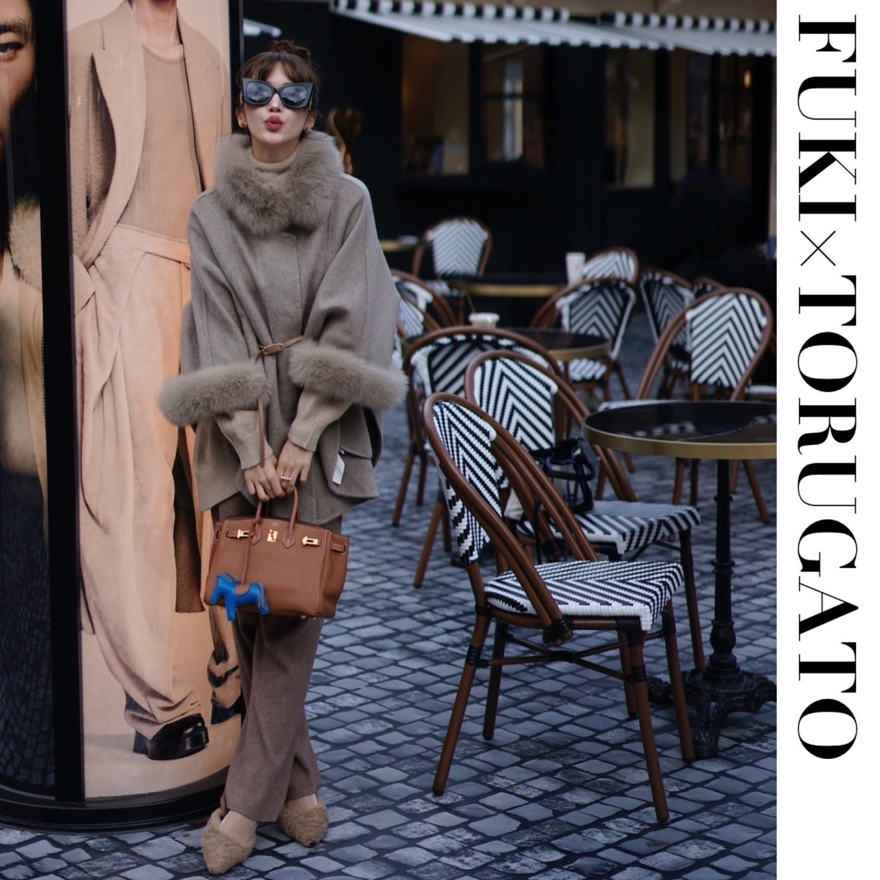 Torugato ふきちゃんのコラボ ウールファーポンチョ グレージュ FUKI