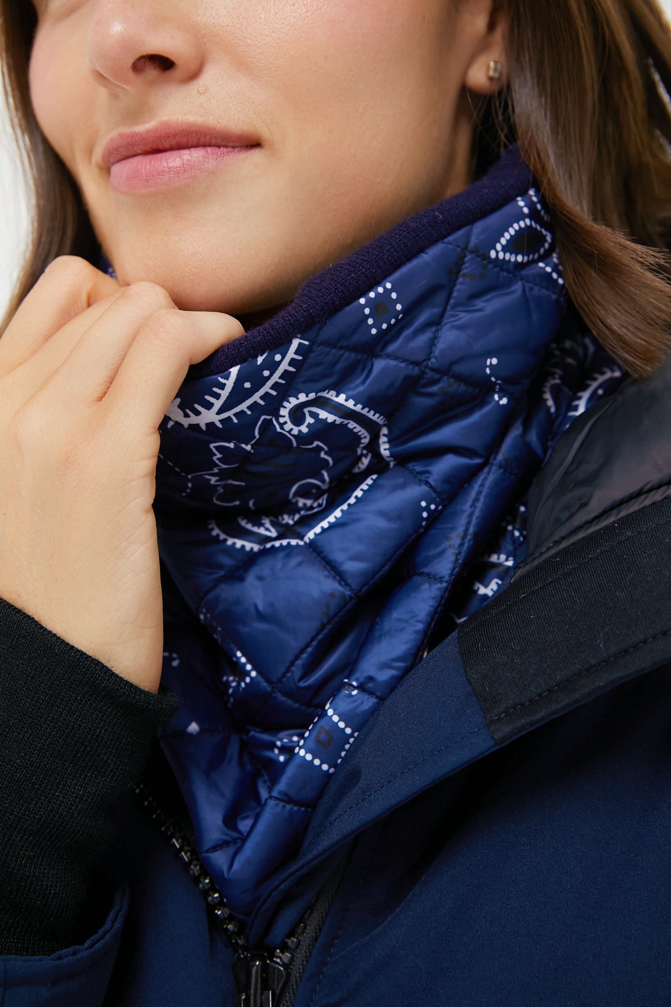 Navy Bandana Cashmere Pullover | Powder Puff Collection