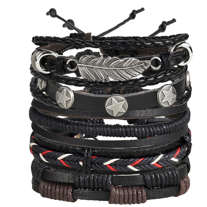 楽天市場】ブラックスターフェザー5連レザーブレスレット ラップ