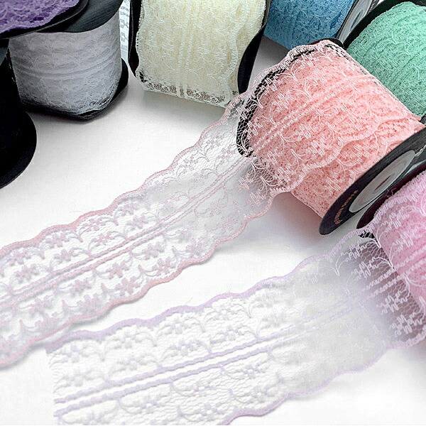 楽天市場】レースリボン フラワーモチーフカラフルレース 幅45mm 約9m