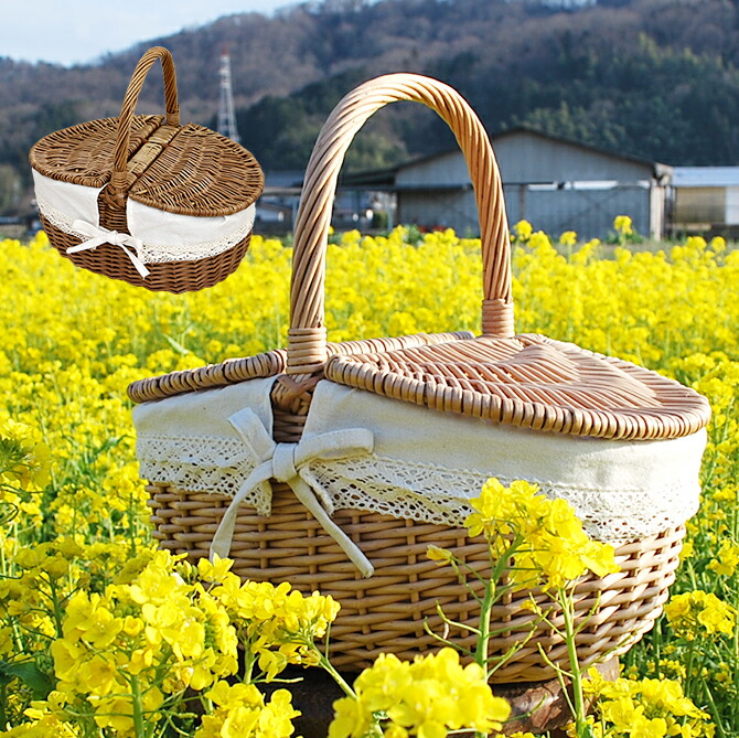 楽天市場】フタ付き ピクニック バスケット ピクニックバスケット かご