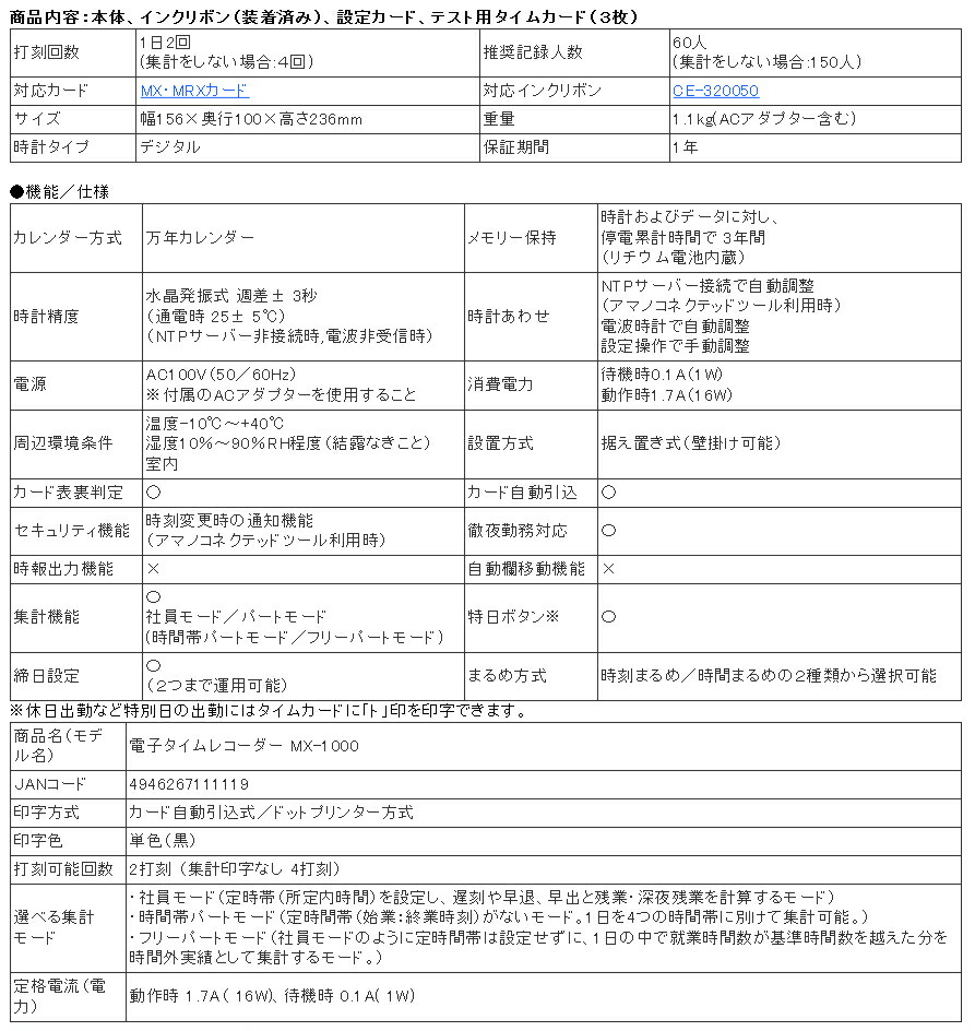 楽天市場】タイムレコーダー アマノ MX-1000本体のみ AMANO | タイム