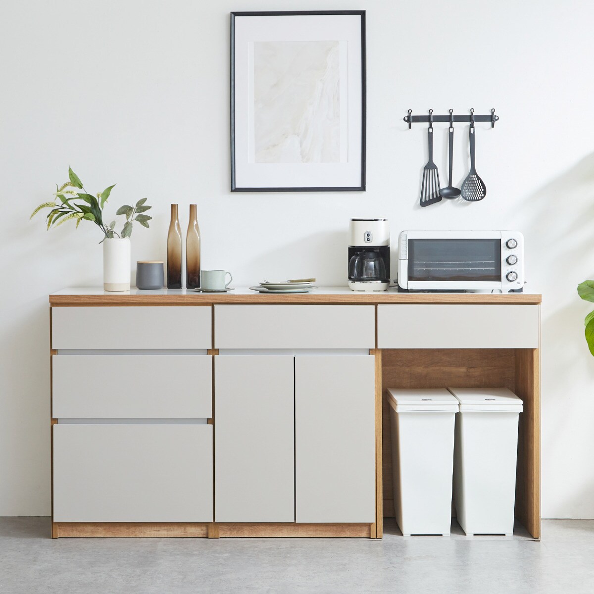 楽天市場】キッチン収納カウンター (幅180cm 引き出し+開き扉+ダスト