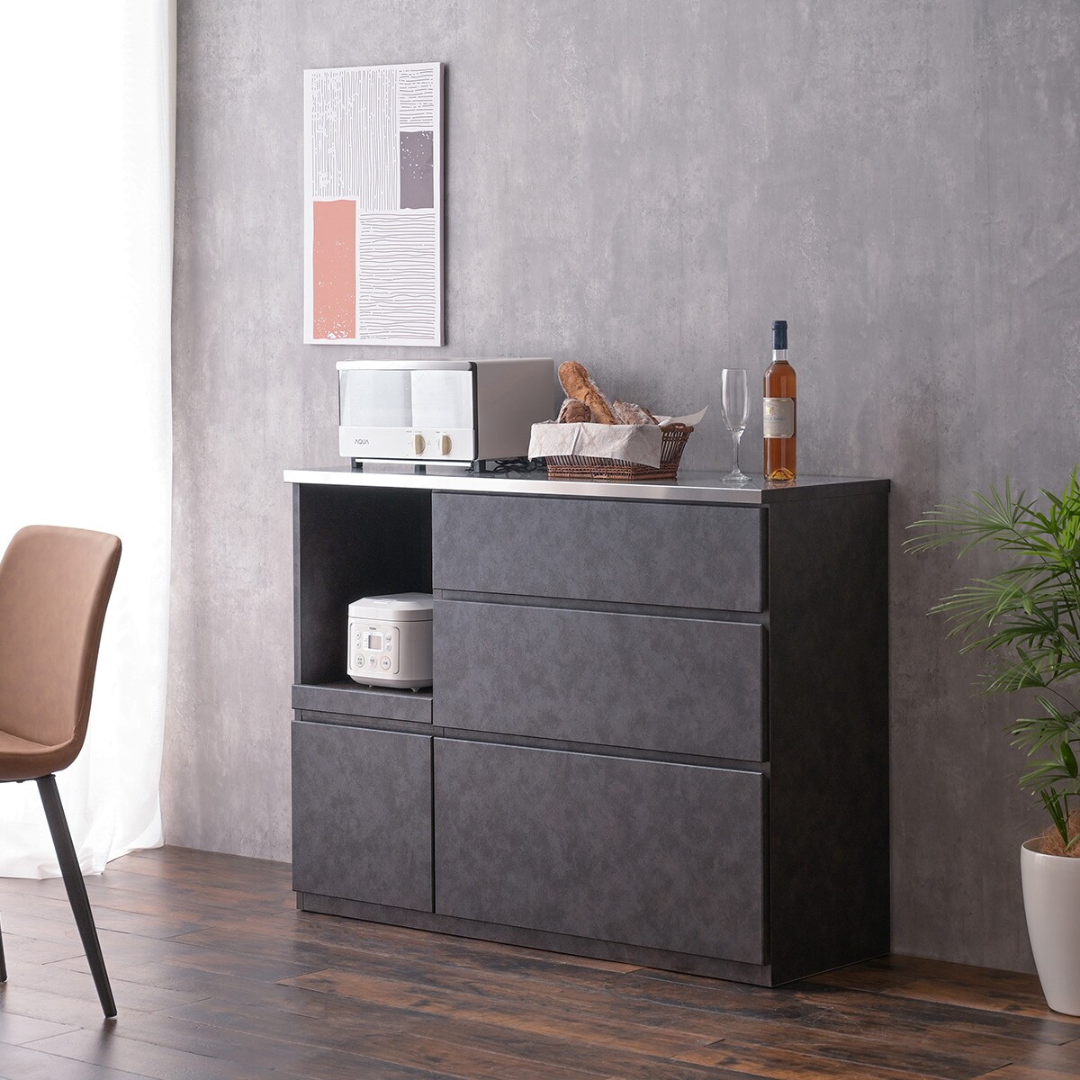 グレー カウンター 91cm幅 ニトリ キッチンボードニトリ キッチン