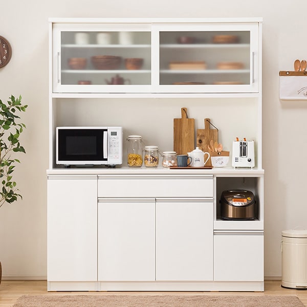 楽天市場】[幅150cm] 食器棚 (レジューム 150TG-S WH/150TL-R WH