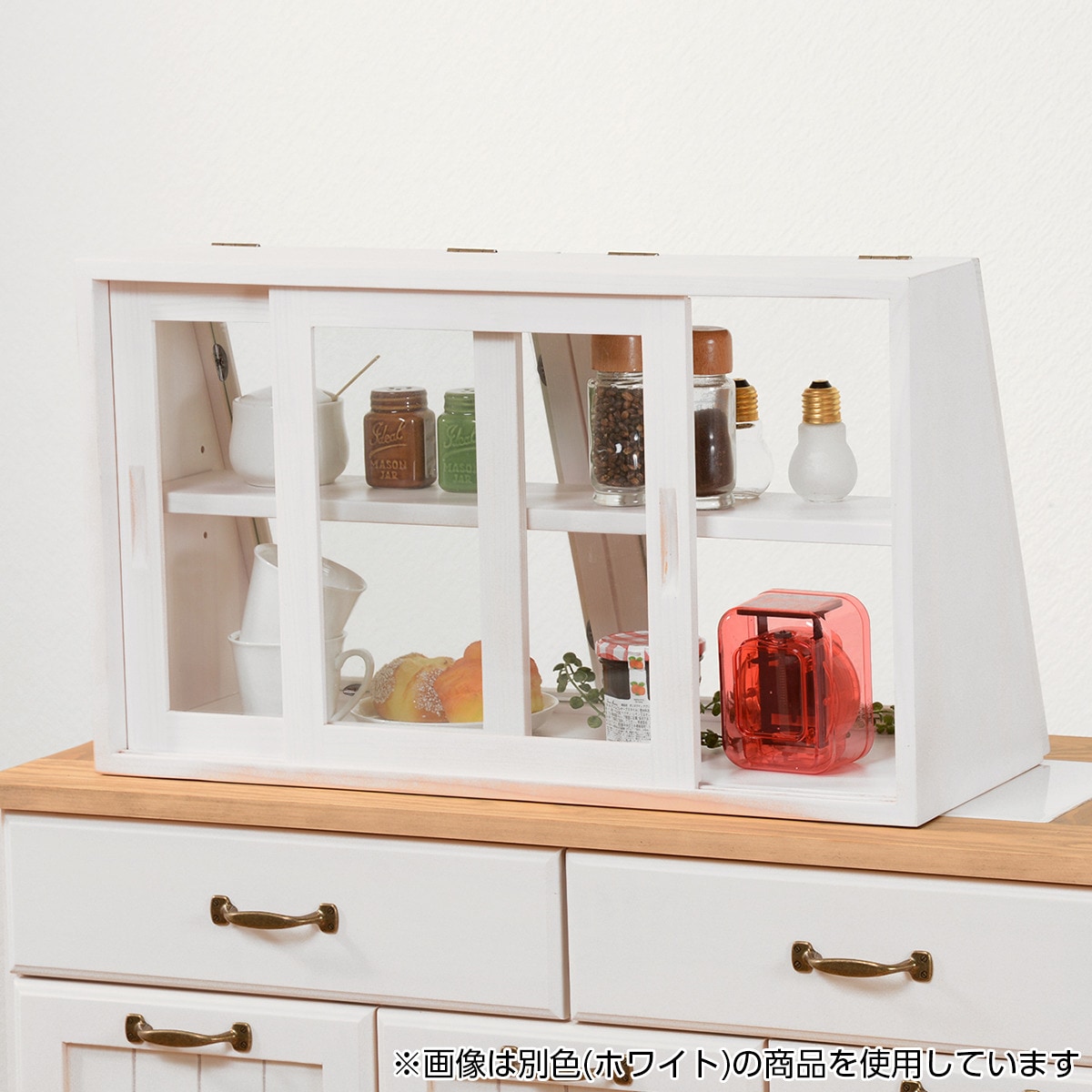 楽天市場】おしゃれなヴィンテージ風カウンター上収納ガラス扉〔幅