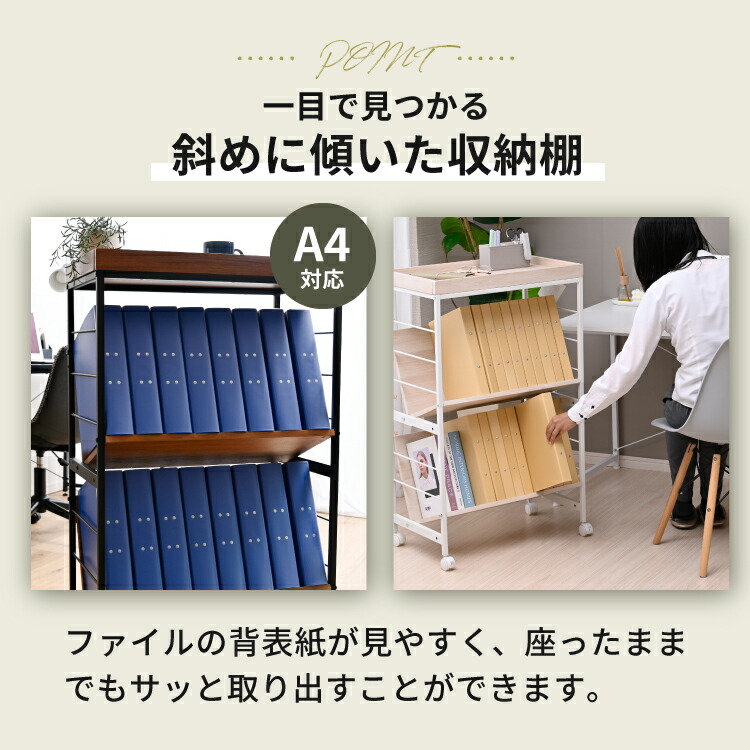 楽天市場】ファイルラック 斜め ファイルワゴン 天板 キャスター付き
