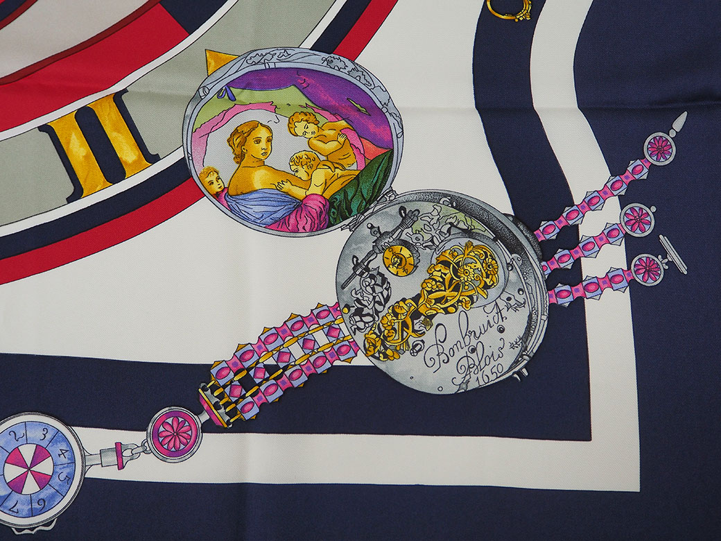 HERMÈS カレ90 ロータス 蓮の花 シルク スカーフ シミあり 中古品