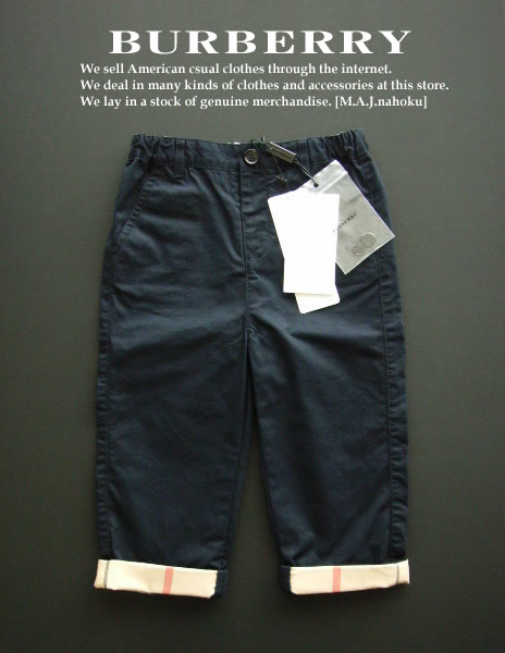 楽天市場】4810新品☆バーバリー BURBERRY☆裾チェックパンツ☆紺☆2Y