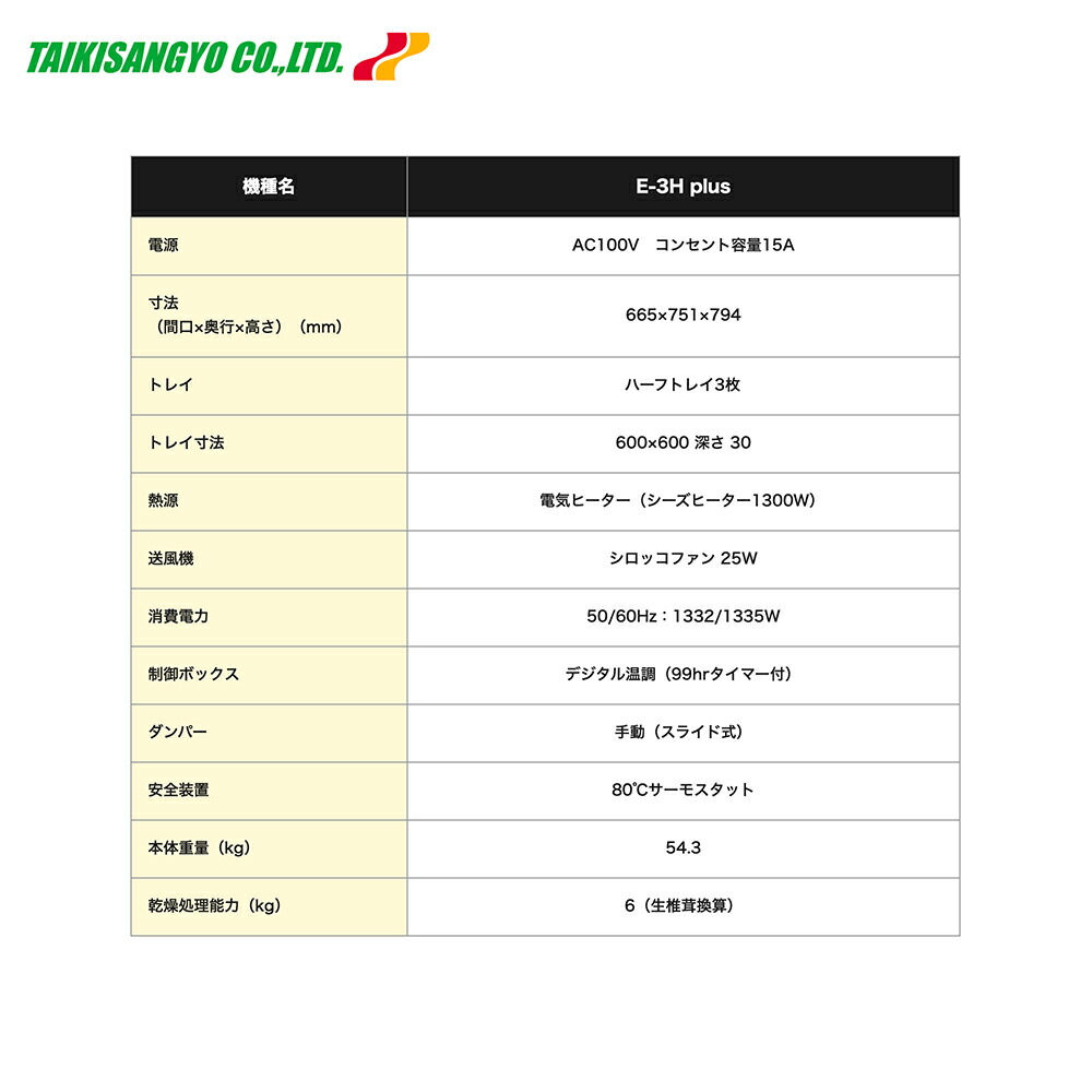 楽天市場】大紀産業 食品乾燥機 E-3H plus プラス 電気乾燥機 乾燥処理