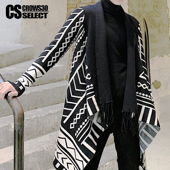 goa 幾何学模様 フリンジ付き ロングカーディガン ロング カーディガン