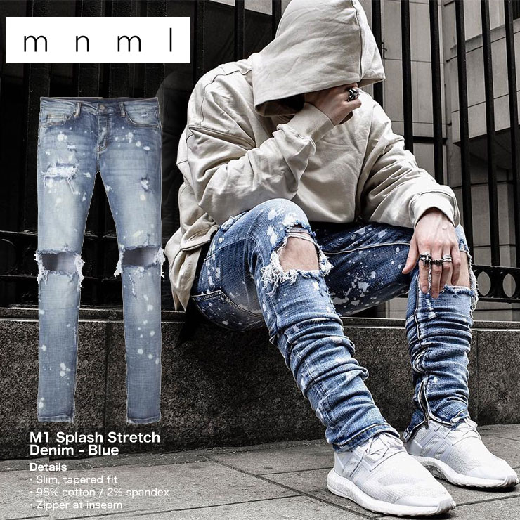楽天市場】mnml ストレッチ 裾ZIPジップ ダメージクラッシュジーンズ