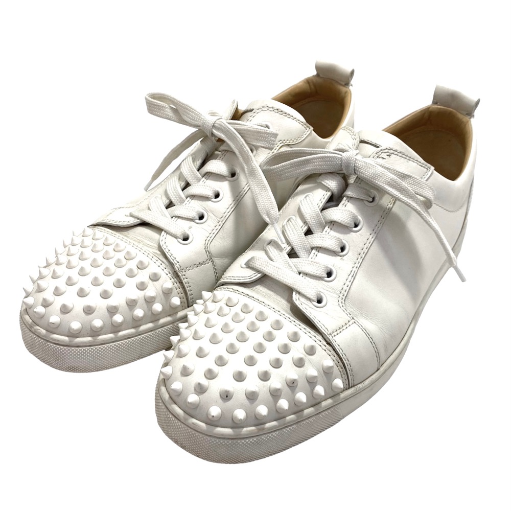 美品クリスチャンルブタンスタッズ ホワイト レースアップ シューズ 22.5
