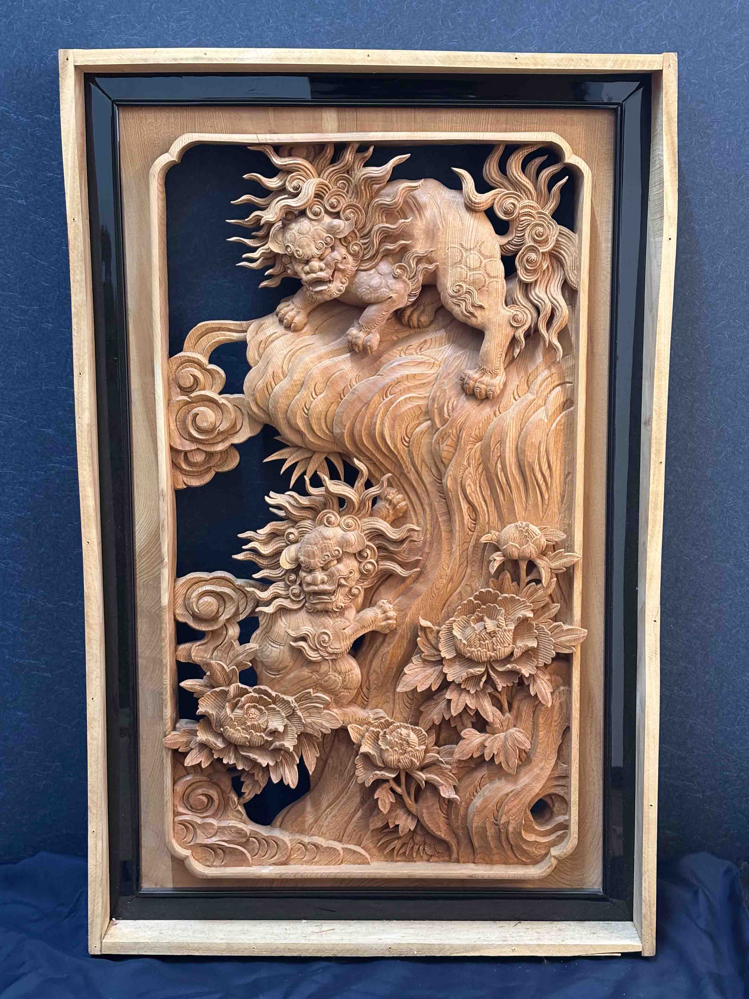 楽天市場】【大迫力の彫刻】唐獅子牡丹 彫刻 : 木美堂