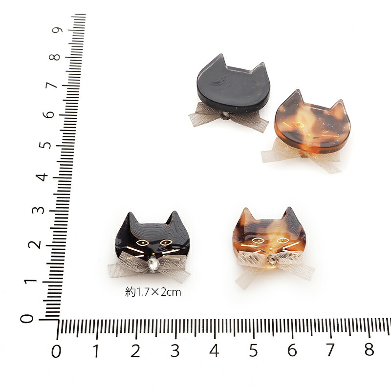 楽天市場】受注生産 カボション ねこ フェイス リボン ビジュー ネコ