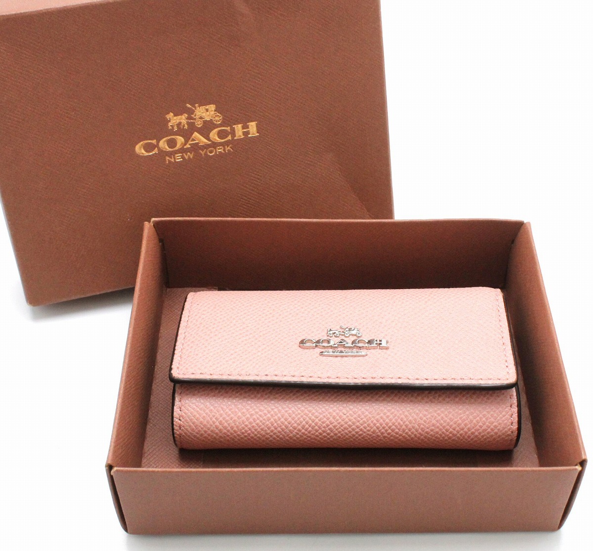 ポム 【未使用】COACH 二つ折りキーケース ピンク ブラウン 楽天市場
