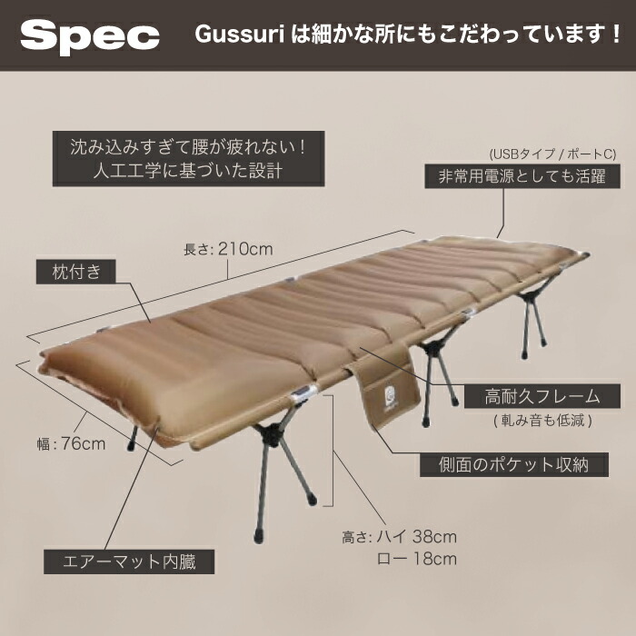 楽天市場】コット キャンプ エアーコットマット Gussuri 【送料無料